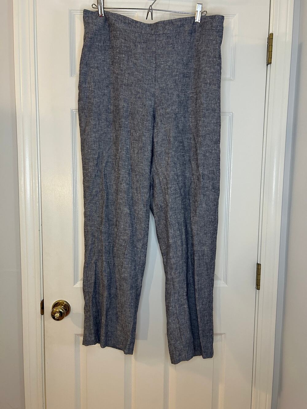 Chico's Linen Rayon Pull On Pants Women's 1 M Blue Gray Straight Leg
